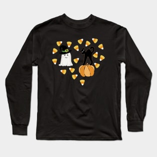 Halloween Heart Black Cat Ghost Candy Long Sleeve T-Shirt